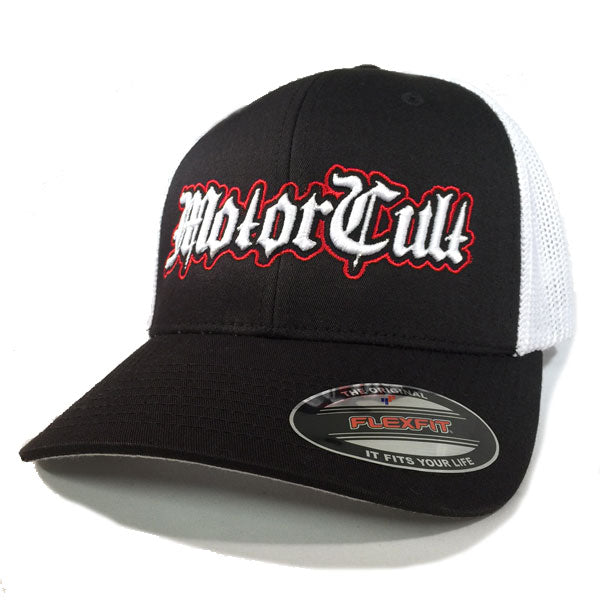 STERLING - FLEXFIT TRUCKER HAT WHITE / BLACK - MOTORCULT - MotorCult