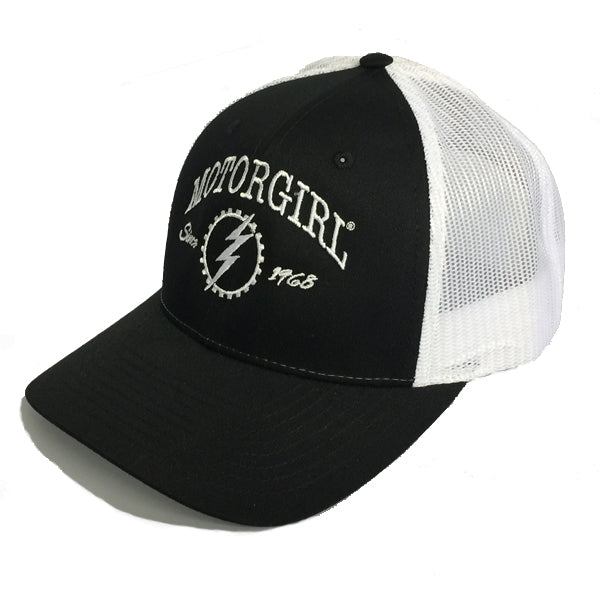 ORIGINAL - SNAP BACK CURVED BILL TRUCKER - BLACK WHITE - MOTORGIRL - MotorCult