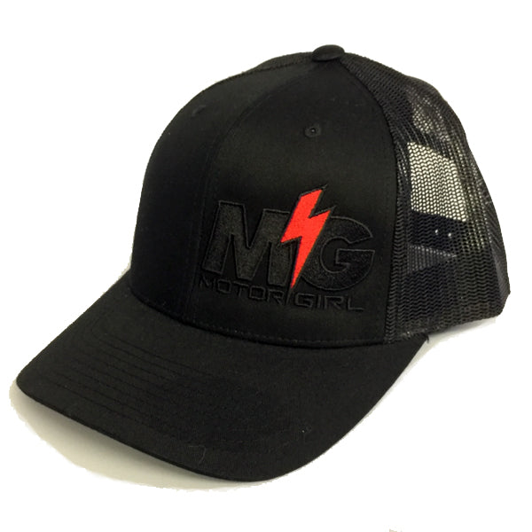 SUPERCHARGED - SNAP BACK CURVED BILL TRUCKER HAT - BLACK - MOTORGIRL - MotorCult