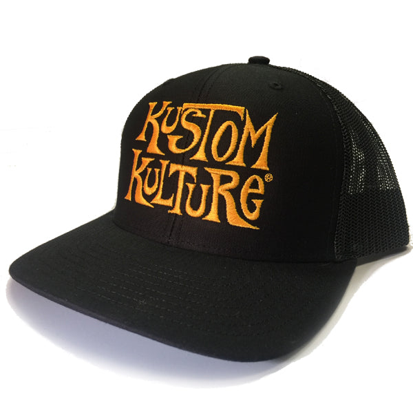 KUSTOM KULTURE - SNAP BACK TRUCKER HAT BLACK W/GOLD LOGO - MotorCult