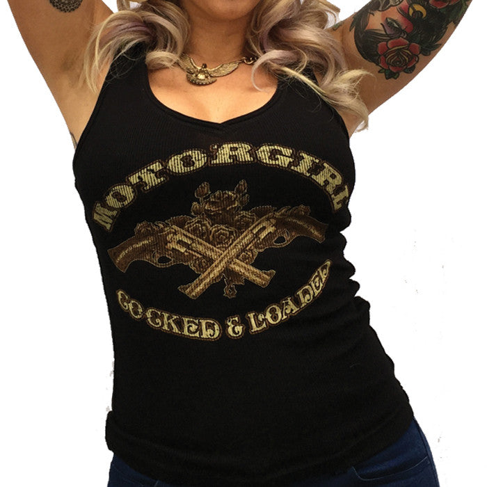 COCKED AND LOADED - V-NECK TANK TOP - MOTORGIRL - MotorCult